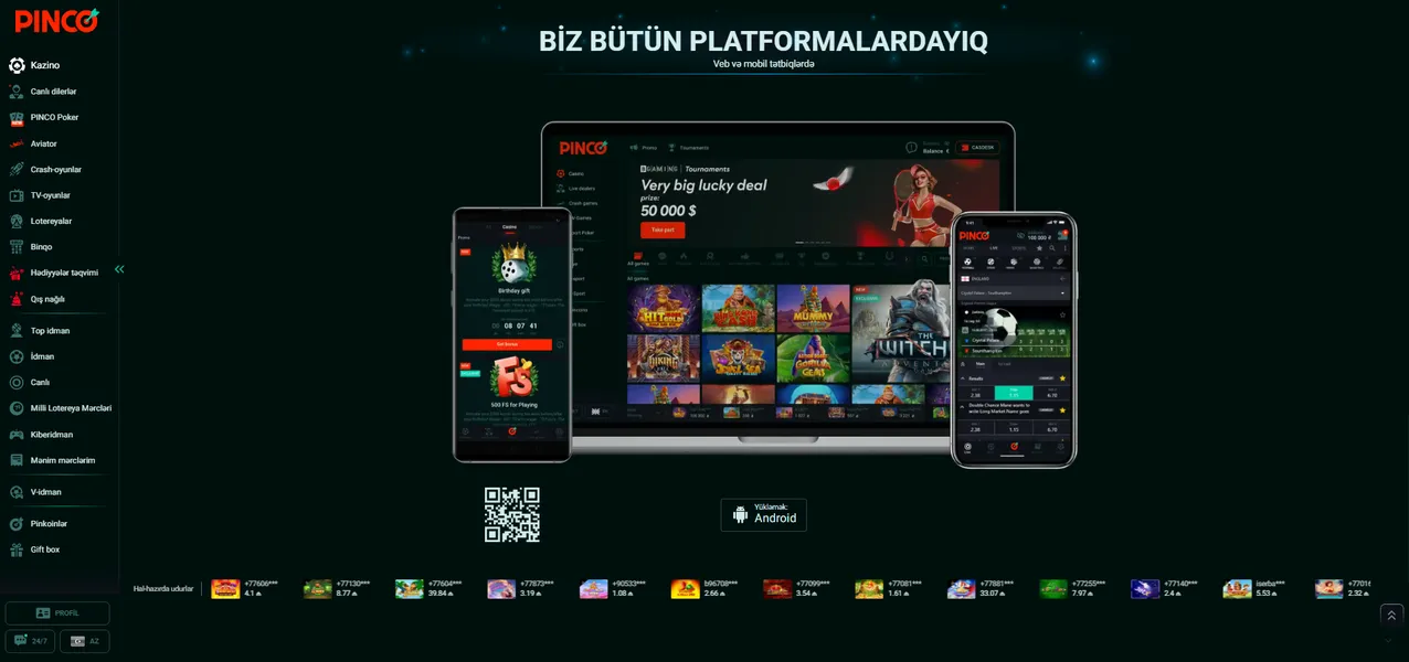 Android mobil tətbiqi — yükləməyə görə Pinco Casino promo code əldə edin